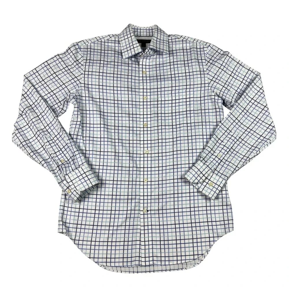 Banana Republic Mens XS Non Iron Classic Fit Blue White Open Check Button Shirt